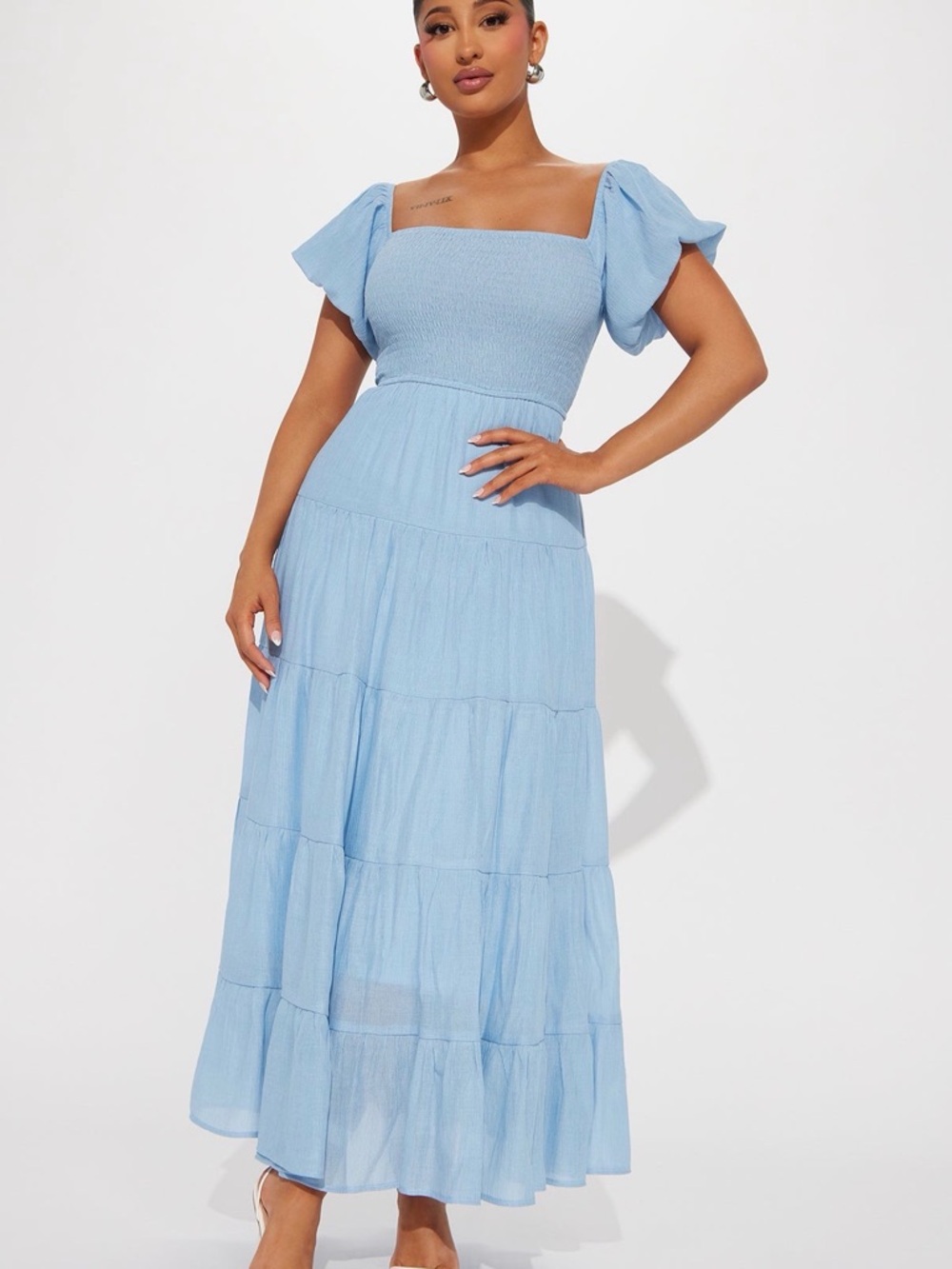 Georgia Ruffle Maxi Dress - Light Blue